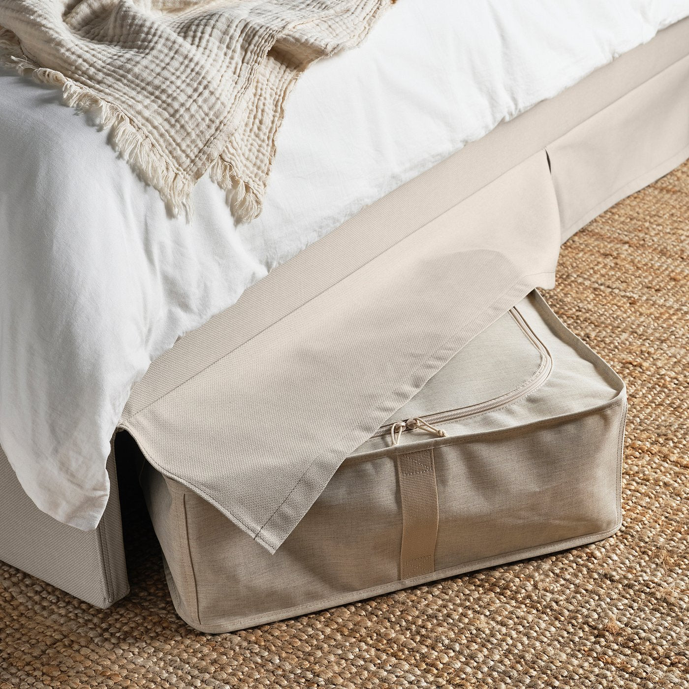 RAMNEFJÄLL upholstered bed frame, Idekulla beige/Lillhällan, 160x200 cm