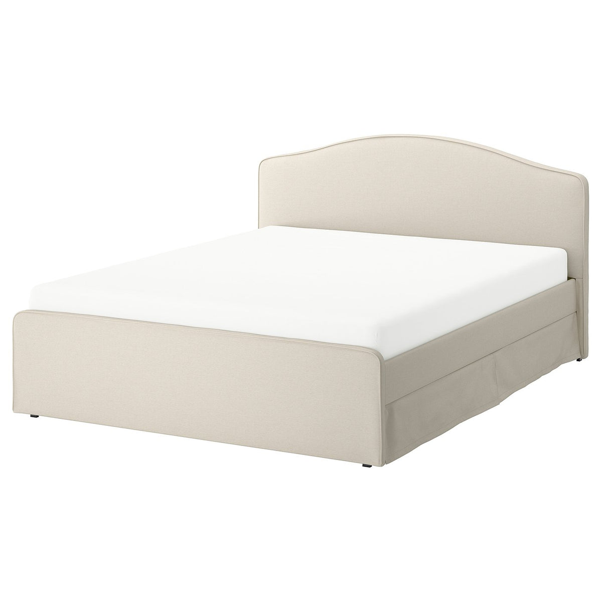 RAMNEFJÄLL upholstered bed frame, Idekulla beige/Lindbåden, 140x200 cm