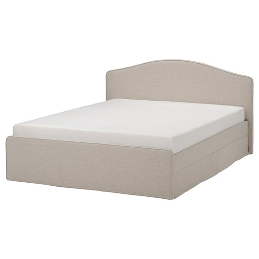 RAMNEFJÄLL - Upholstered bed frame, Kilanda light beige/Lindbåden,160x200 cm