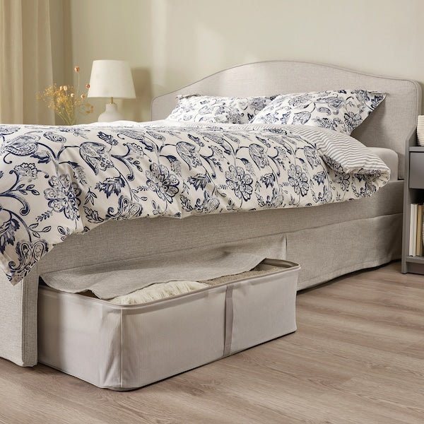 RAMNEFJÄLL - Upholstered bed frame, Kilanda light beige/Lindbåden,160x200 cm