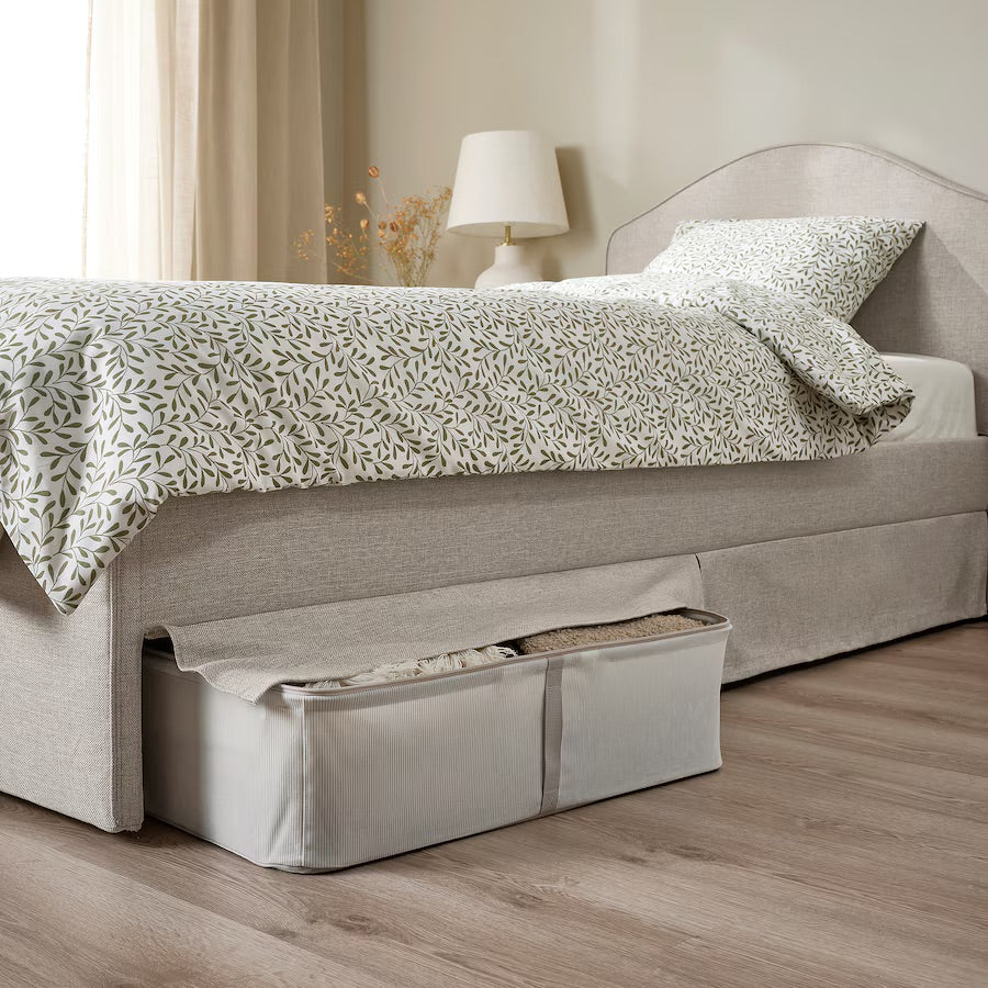 RAMNEFJÄLL - Upholstered bed frame, Kilanda light beige/Luröy,90x200 cm