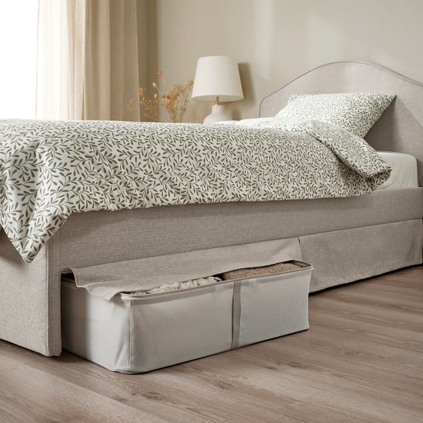 RAMNEFJÄLL - Upholstered bed frame, Kilanda light beige/Luröy,90x200 cm