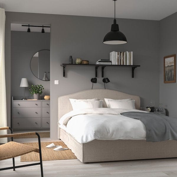 Ikea RAMNEFJÄLL - Upholstered bed frame, Kilanda light beige,140x200 cm