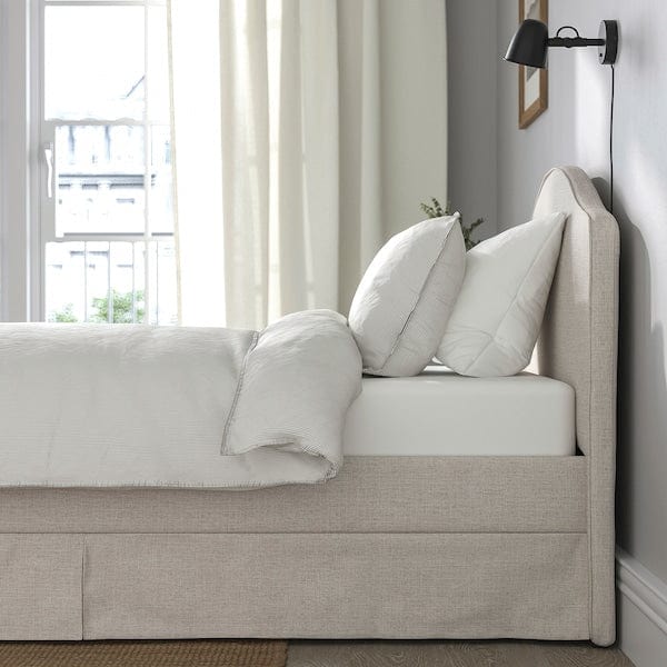 Ikea RAMNEFJÄLL - Upholstered bed frame, Kilanda light beige,90x200 cm