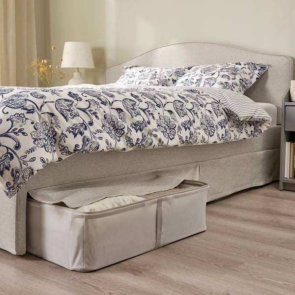 RAMNEFJÄLL upholstered bed frame, Kilanda light beige, 140x200 cm