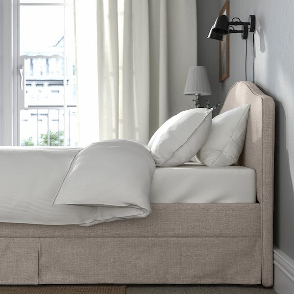 Ikea RAMNEFJÄLL - Upholstered bed frame, Kilanda light beige,140x200 cm