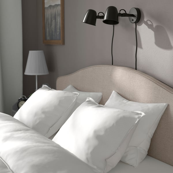RAMNEFJÄLL upholstered bed frame, Kilanda light beige, 140x200 cm