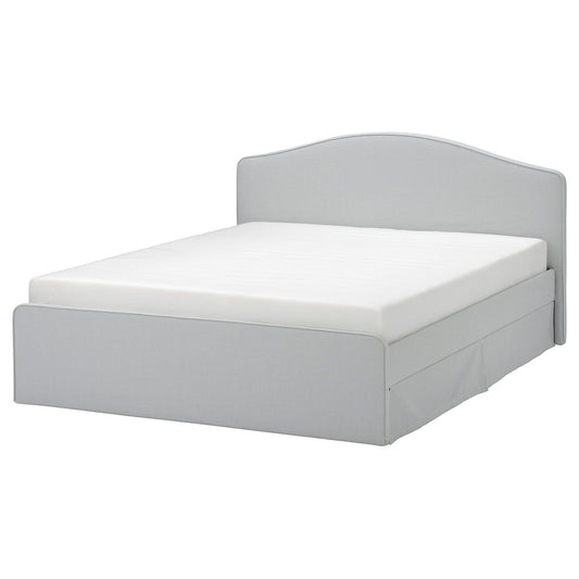 RAMNEFJÄLL upholstered bed frame, Klovsta grey/white/Lillhällan, 140x200 cm