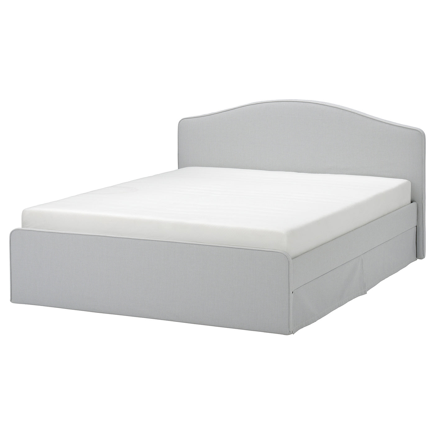 RAMNEFJÄLL upholstered bed frame, Klovsta grey/white/Lindbåden, 160x200 cm