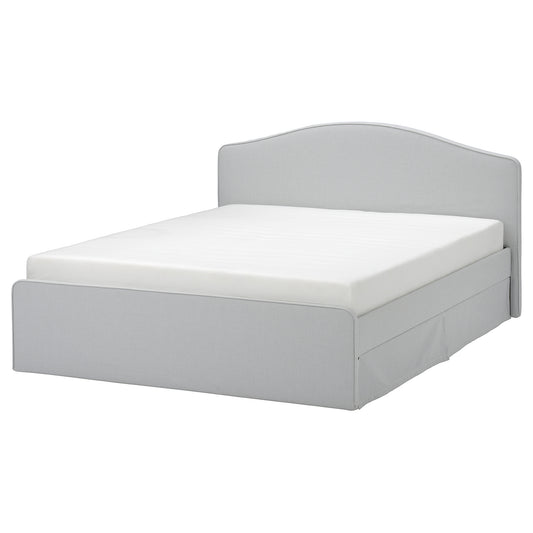 RAMNEFJÄLL upholstered bed frame, Klovsta grey/white/Lindbåden, 160x200 cm