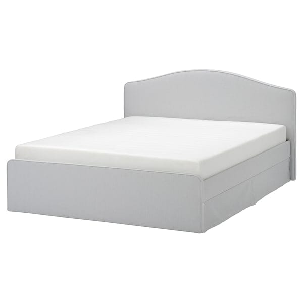 Ikea RAMNEFJÄLL - Upholstered bed frame, Klovsta grey/white/Lindbåden,140x200 cm