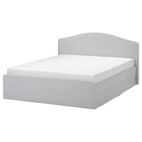 RAMNEFJÄLL upholstered bed frame, Klovsta grey/white/Lindbåden, 200x140 cm