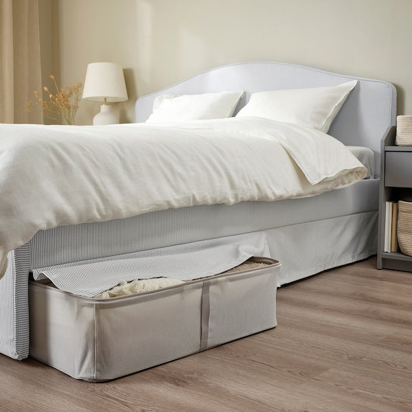 RAMNEFJÄLL - Upholstered bed frame, Klovsta grey/white/Lindbåden,160x200 cm