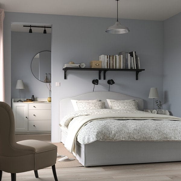 Ikea RAMNEFJÄLL - Upholstered bed frame, Klovsta grey/white/Luröy,140x200 cm