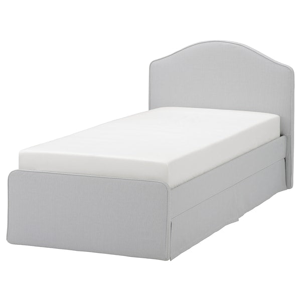 RAMNEFJÄLL - Upholstered bed frame, Klovsta grey/white/Luröy,90x200 cm