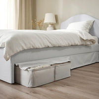 RAMNEFJÄLL - Upholstered bed frame, Klovsta grey/white/Luröy,90x200 cm