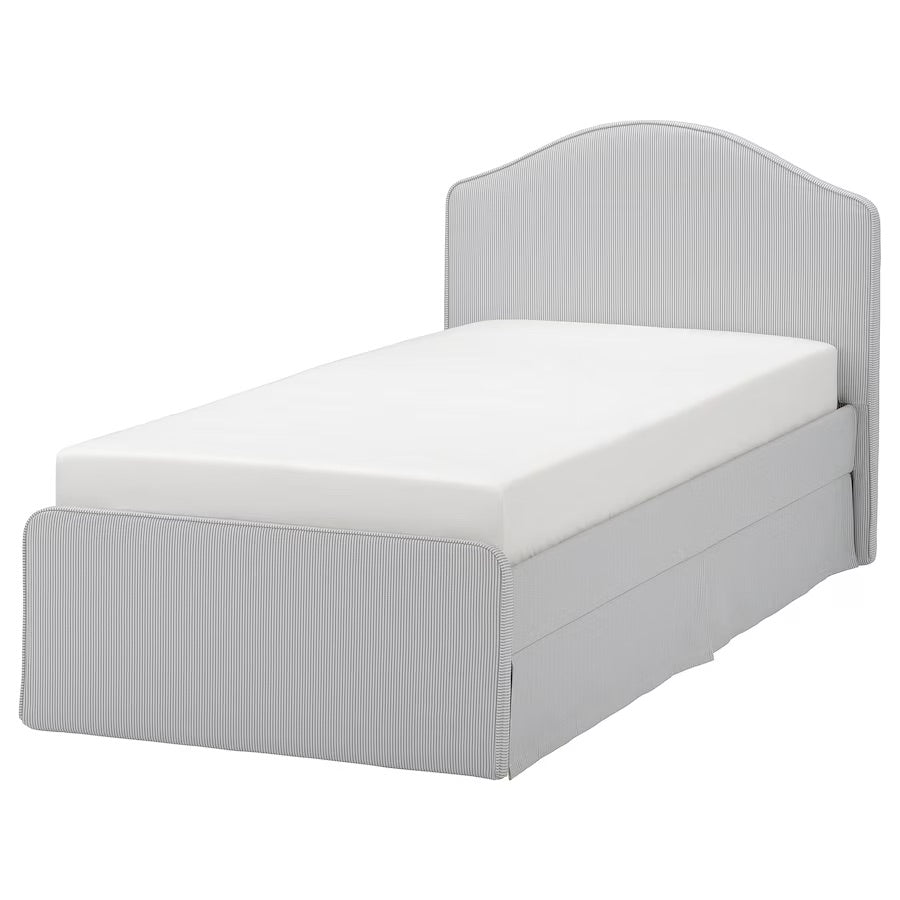 RAMNEFJÄLL - Upholstered bed frame, Klovsta grey/white,90x200 cm
