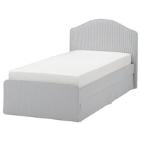 RAMNEFJÄLL upholstered bed frame, Klovsta grey/white/Lillhällan, 90x200 cm
