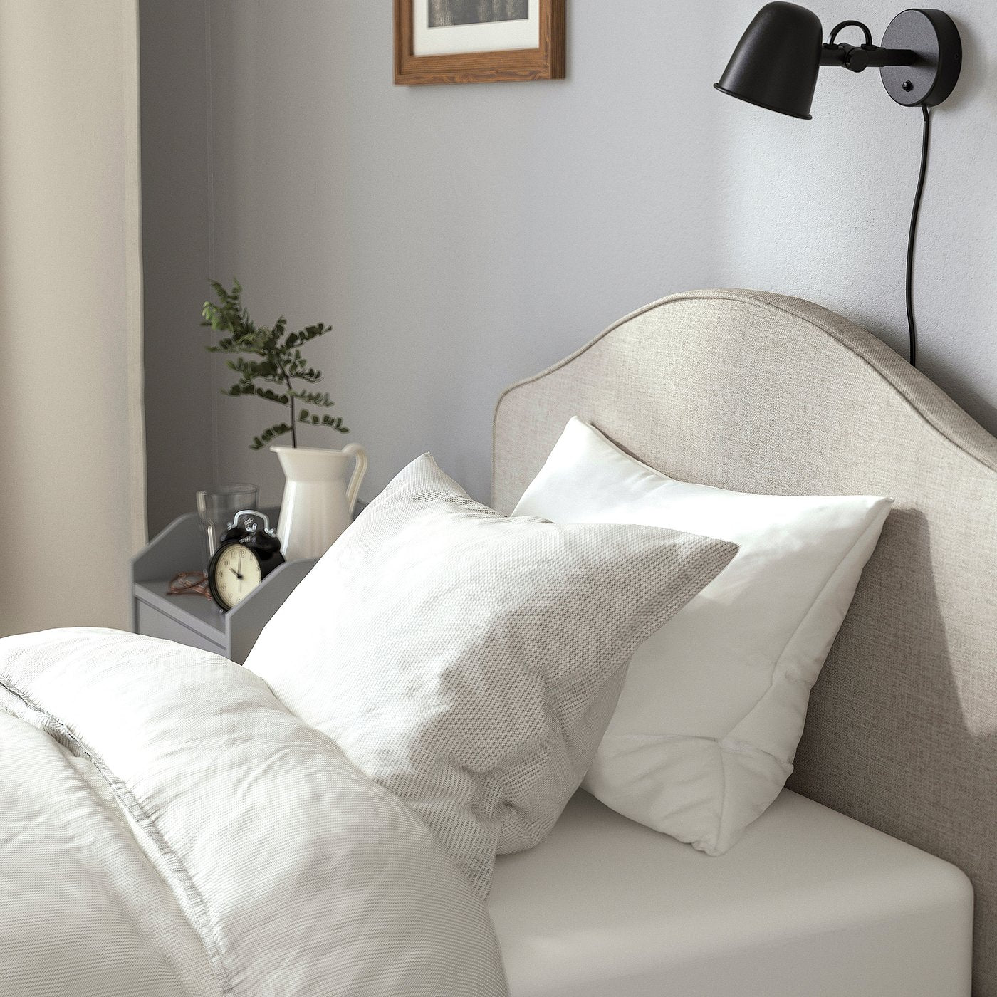 RAMNEFJÄLL upholstered bed frame, Kilanda light beige/Lillhällan, 200x104 cm