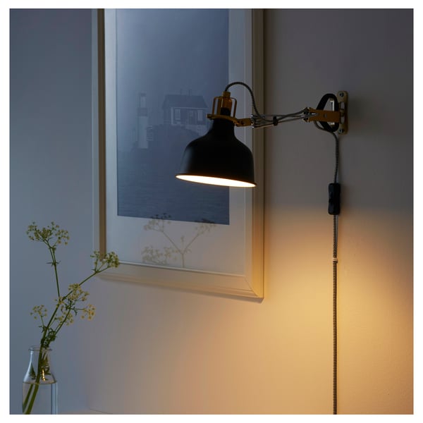RANARP wall/clamp spotlight, black, 14 cm