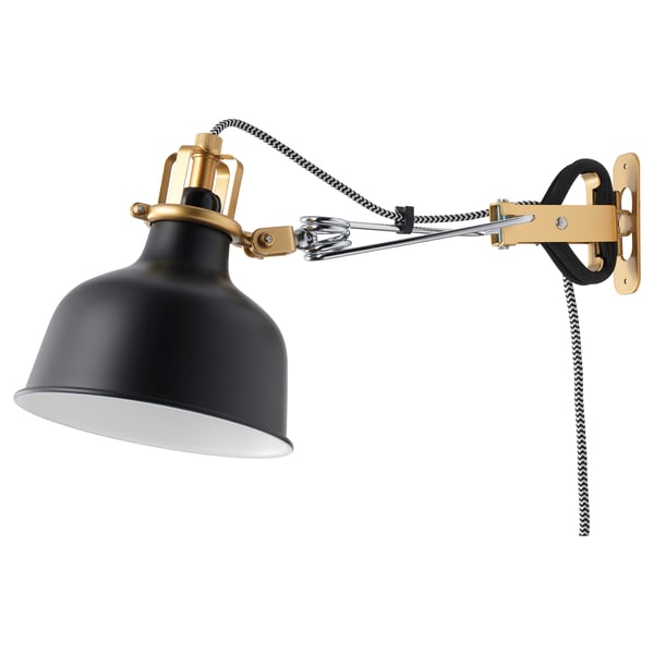 RANARP wall/clamp spotlight, black, 14 cm