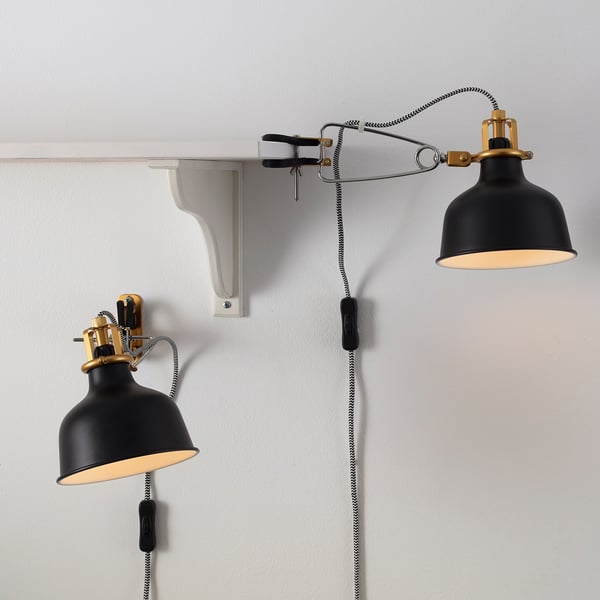 RANARP wall/clamp spotlight, black, 14 cm