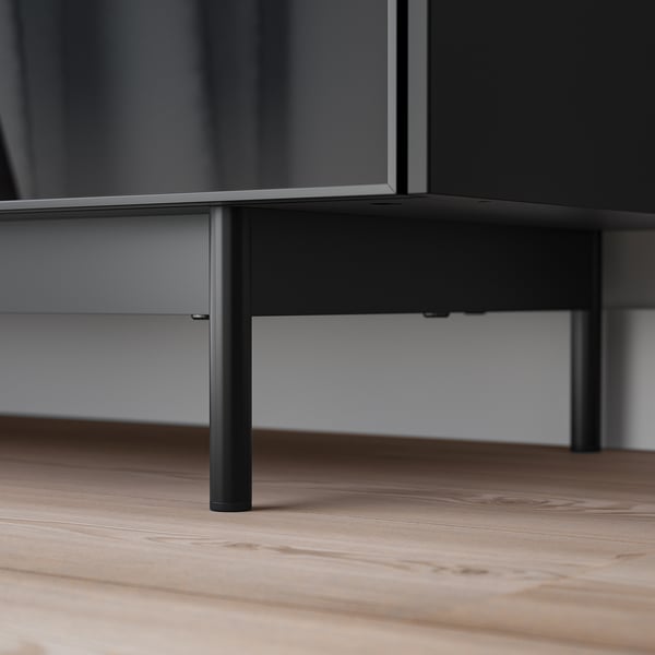 RANNÄS TV bench with doors, black/black glass