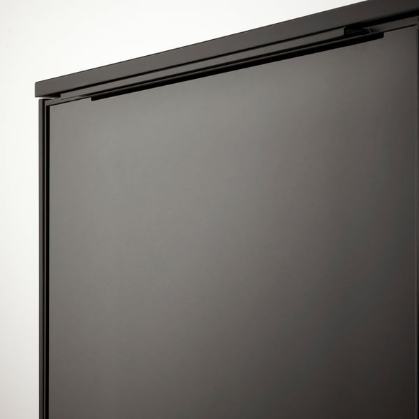 RANNÄS TV bench with doors, black/black glass
