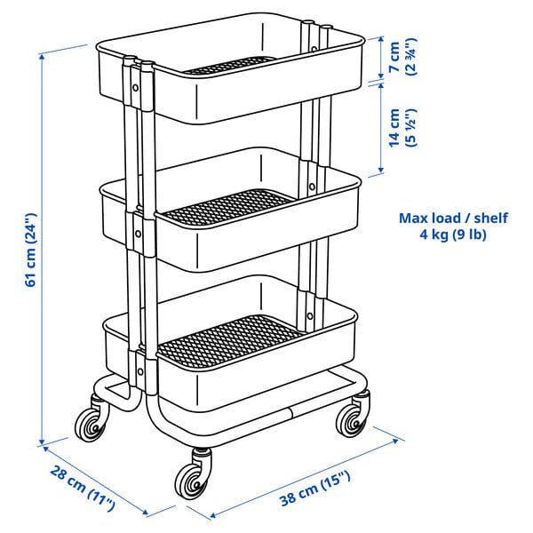 Ikea RÅSKOG - Trolley, white,28x38x61 cm