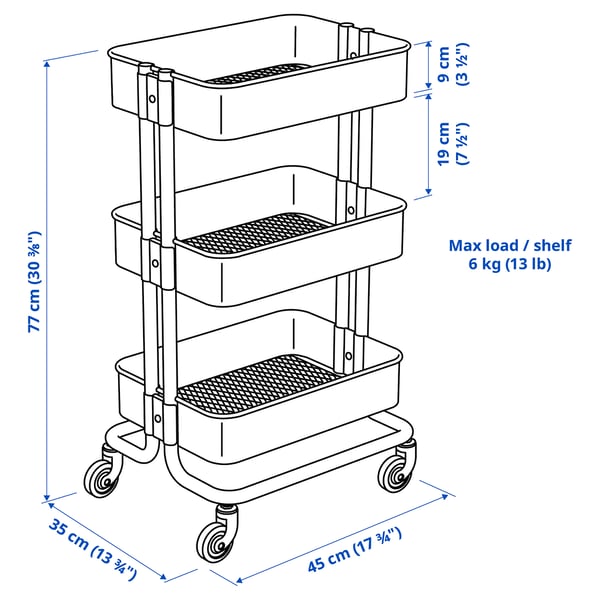 RÅSKOG trolley, white, 35x45x77 cm