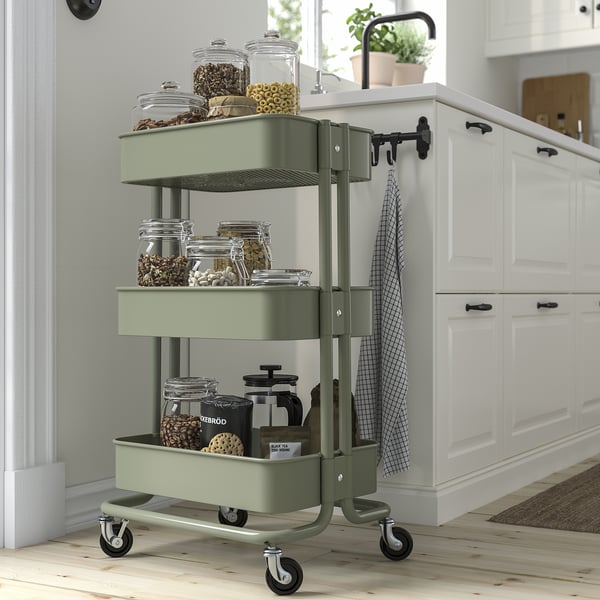 RÅSKOG trolley, grey-green, 35x45x77 cm