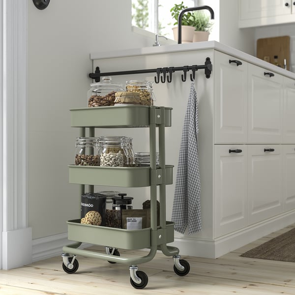 RÅSKOG - RÅSKOG Trolley, grey-green, 28x38x61 cm