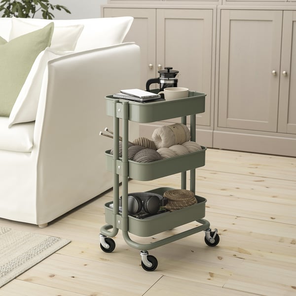 RÅSKOG trolley, grey-green, 28x38x61 cm