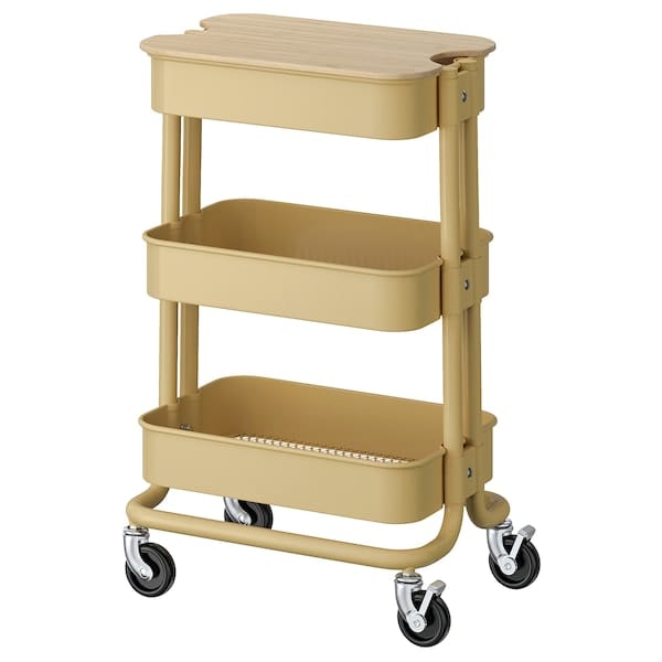 Ikea RÅSKOG / NORRÅVA - Trolley with cover, beige-yellow,28x38x61 cm