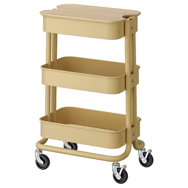 RÅSKOG / NORRÅVA - Trolley with lid, beige-yellow, 28x38x61 cm