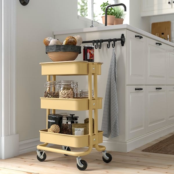 Ikea RÅSKOG / NORRÅVA - Trolley with cover, beige-yellow,28x38x61 cm