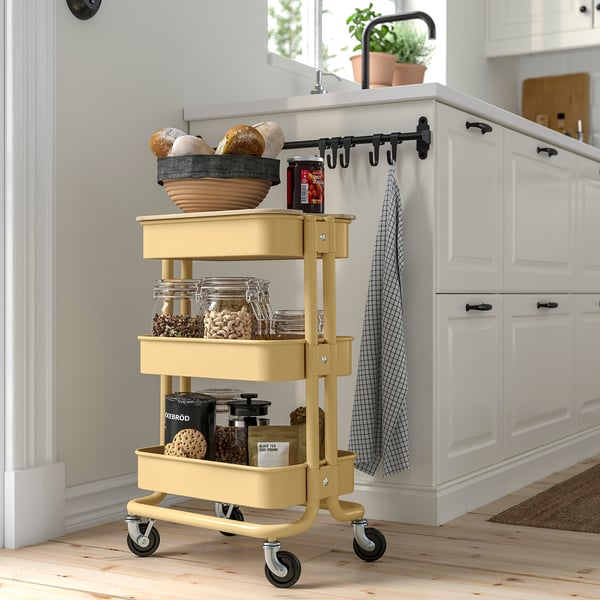 RÅSKOG / NORRÅVA trolley with lid, beige-yellow, 28x38x61 cm