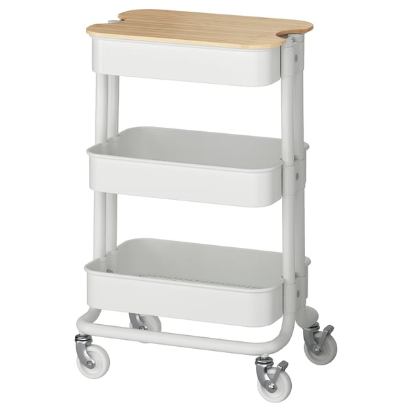 RÅSKOG / NORRÅVA trolley with lid, white, 28x38x61 cm