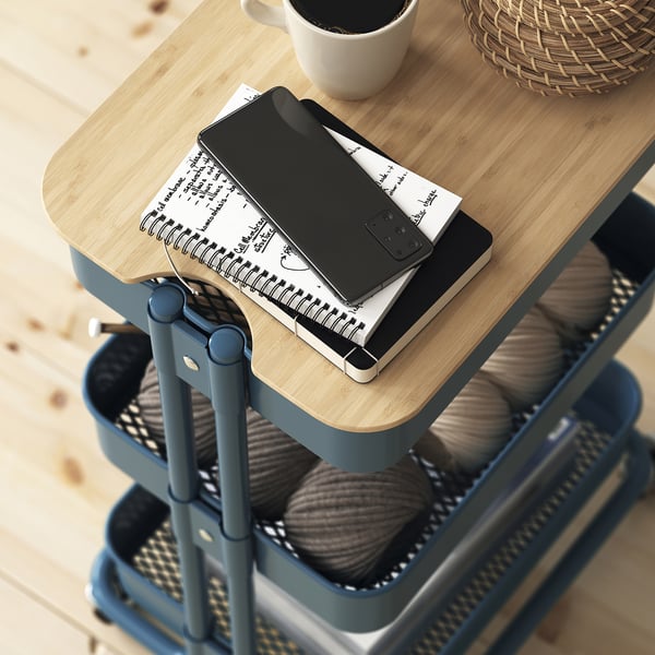 RÅSKOG / NORRÅVA trolley with lid, grey-blue, 35x45x77 cm