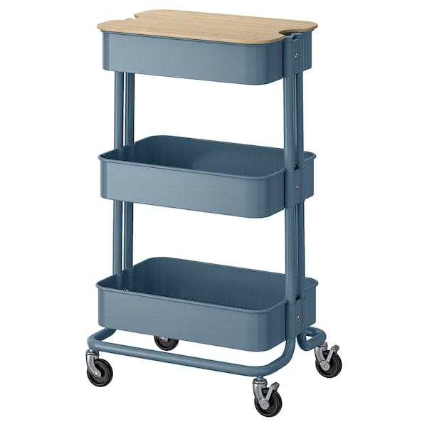 RÅSKOG / NORRÅVA - Trolley with lid, grey-blue, 35x45x77 cm