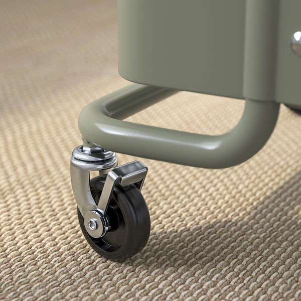 RÅSKOG / NORRÅVA trolley with lid, grey-green, 28x38x61 cm