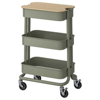 RÅSKOG / NORRÅVA trolley with lid, grey-green, 28x38x61 cm