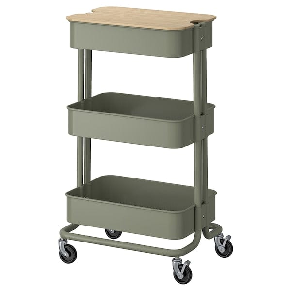 Ikea RÅSKOG / NORRÅVA - Trolley with cover, grey-green,35x45x77 cm