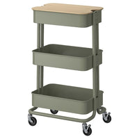 RÅSKOG / NORRÅVA trolley with lid, grey-green, 35x45x77 cm