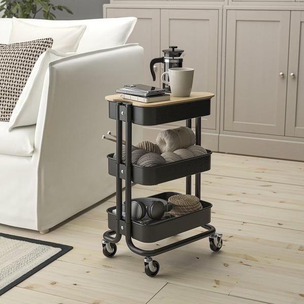 RÅSKOG / NORRÅVA - RÅSKOG / NORRÅVA Trolley with lid, black, 28x38x61 cm