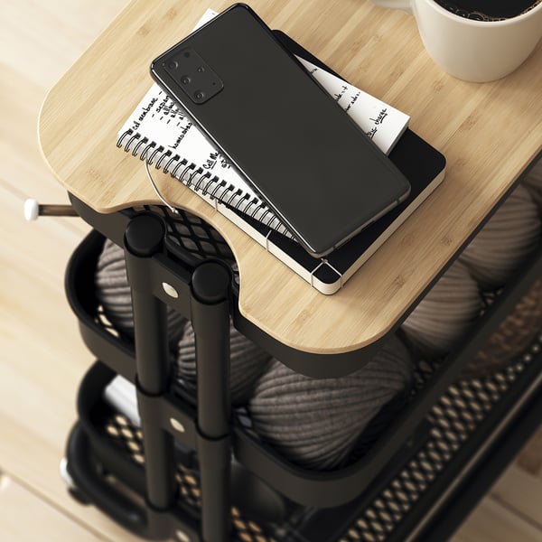 RÅSKOG / NORRÅVA trolley with lid, black, 28x38x61 cm