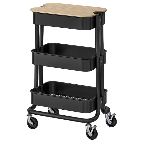 RÅSKOG / NORRÅVA trolley with lid, black, 28x38x61 cm