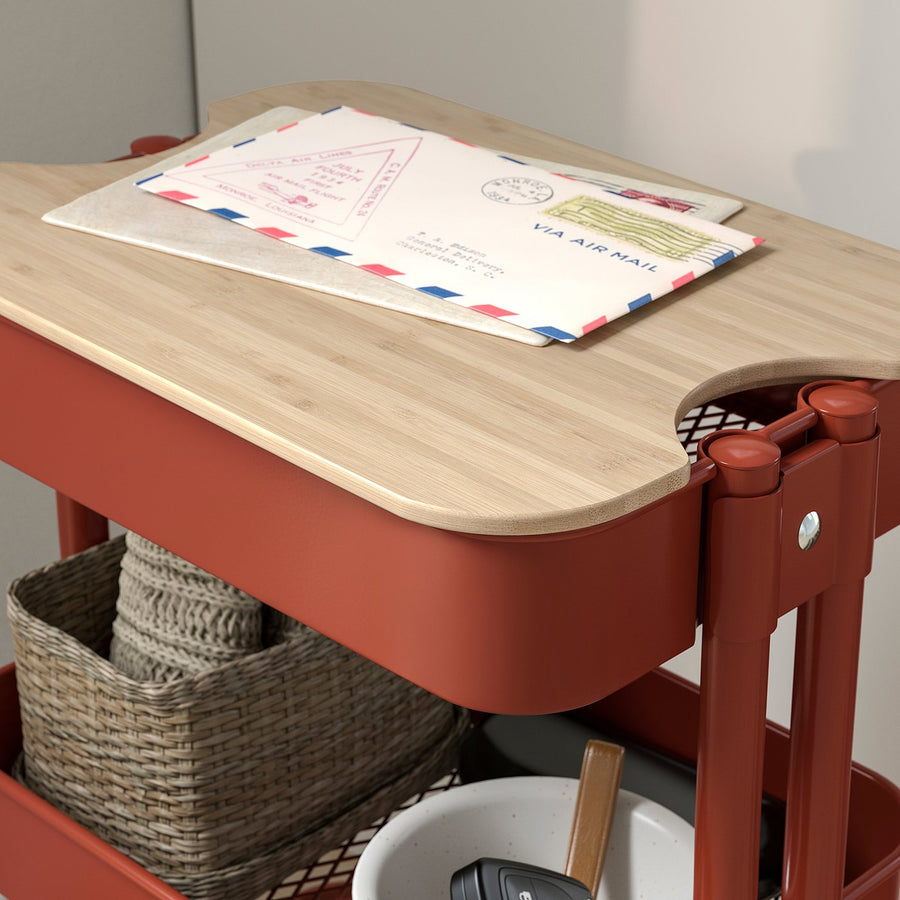 RÅSKOG / NORRÅVA trolley with lid, red-brown, 28x38x61 cm