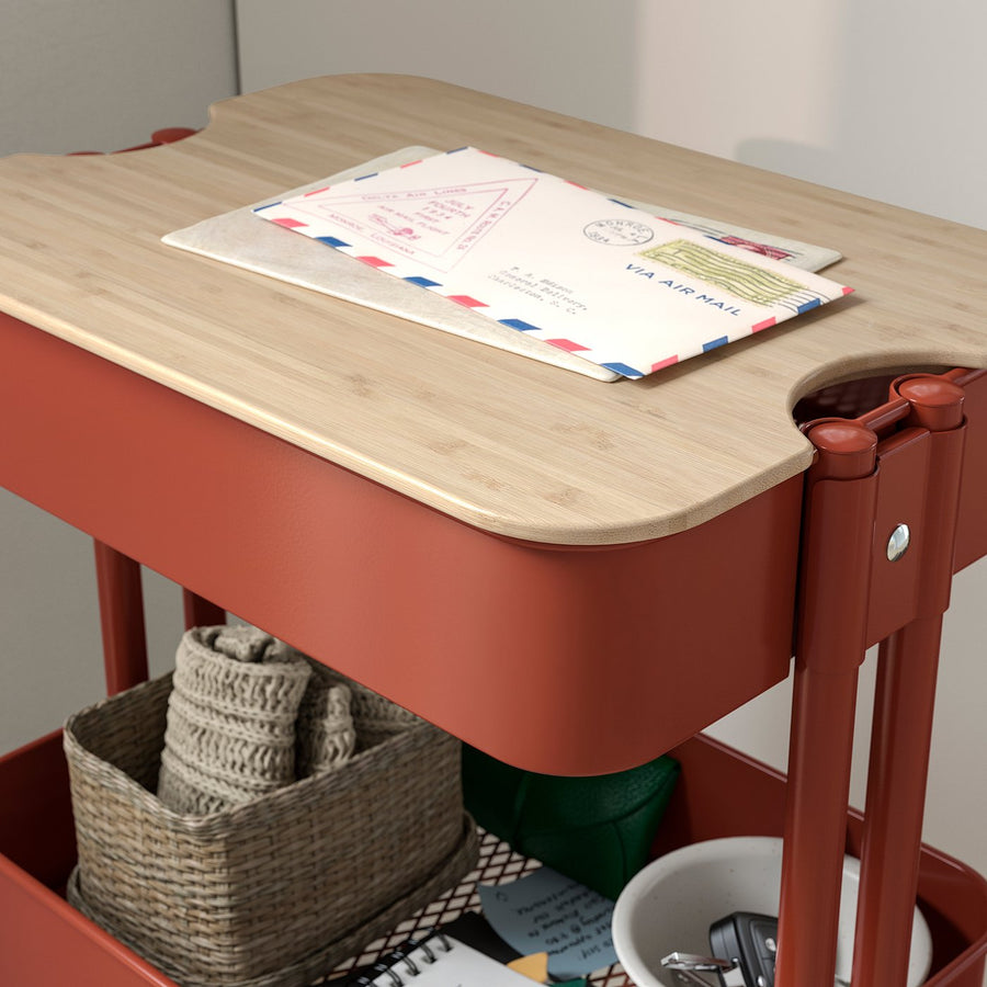 RÅSKOG / NORRÅVA trolley with lid, red-brown, 35x45x77 cm