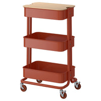 RÅSKOG / NORRÅVA trolley with lid, red-brown, 35x45x77 cm